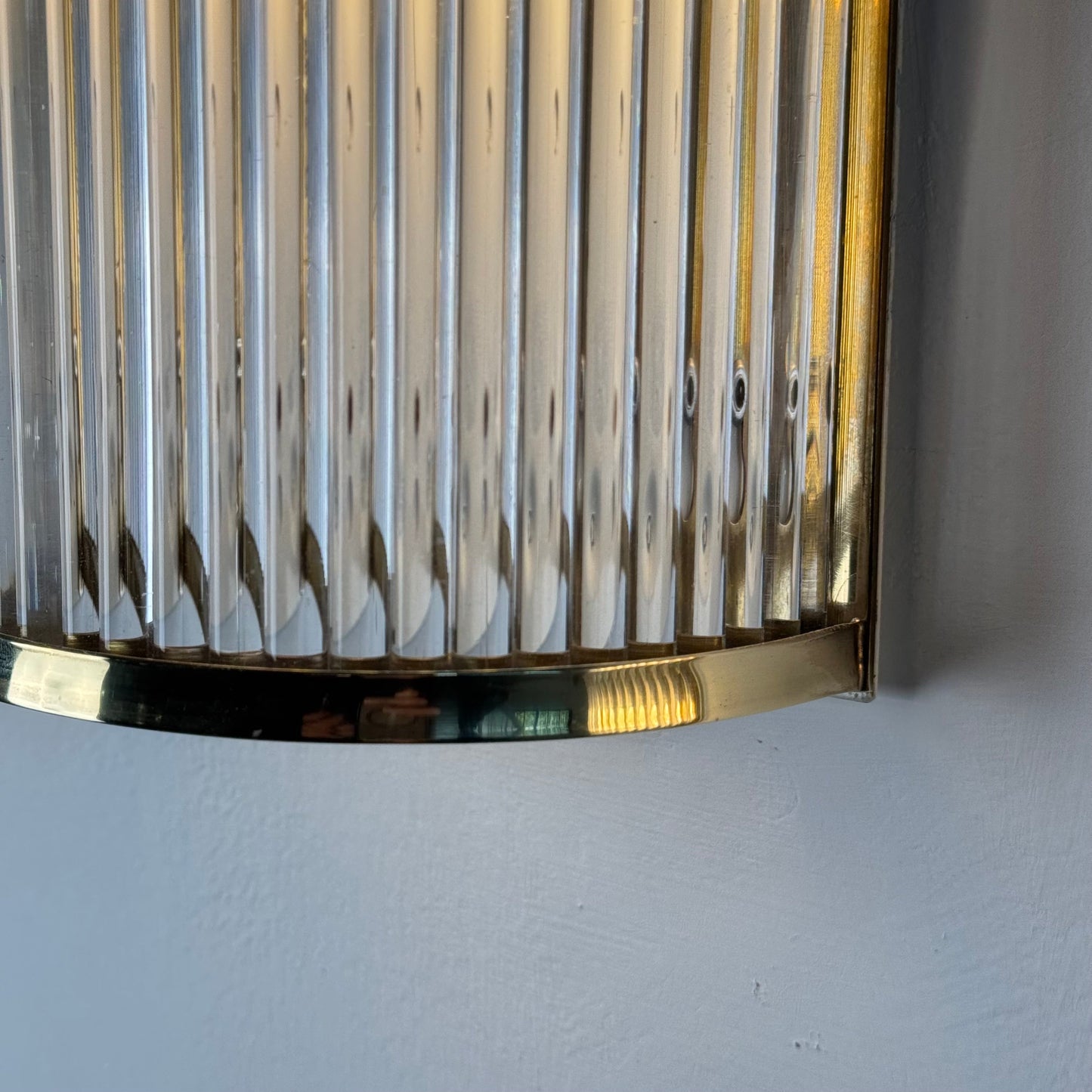 Set of Two Art Deco Style Murano Glass and Brass Wall Sconces by De Majo, 1970s Sconces