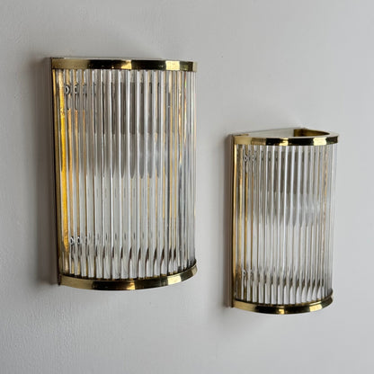 Set of Two Art Deco Style Murano Glass and Brass Wall Sconces by De Majo, 1970s Sconces