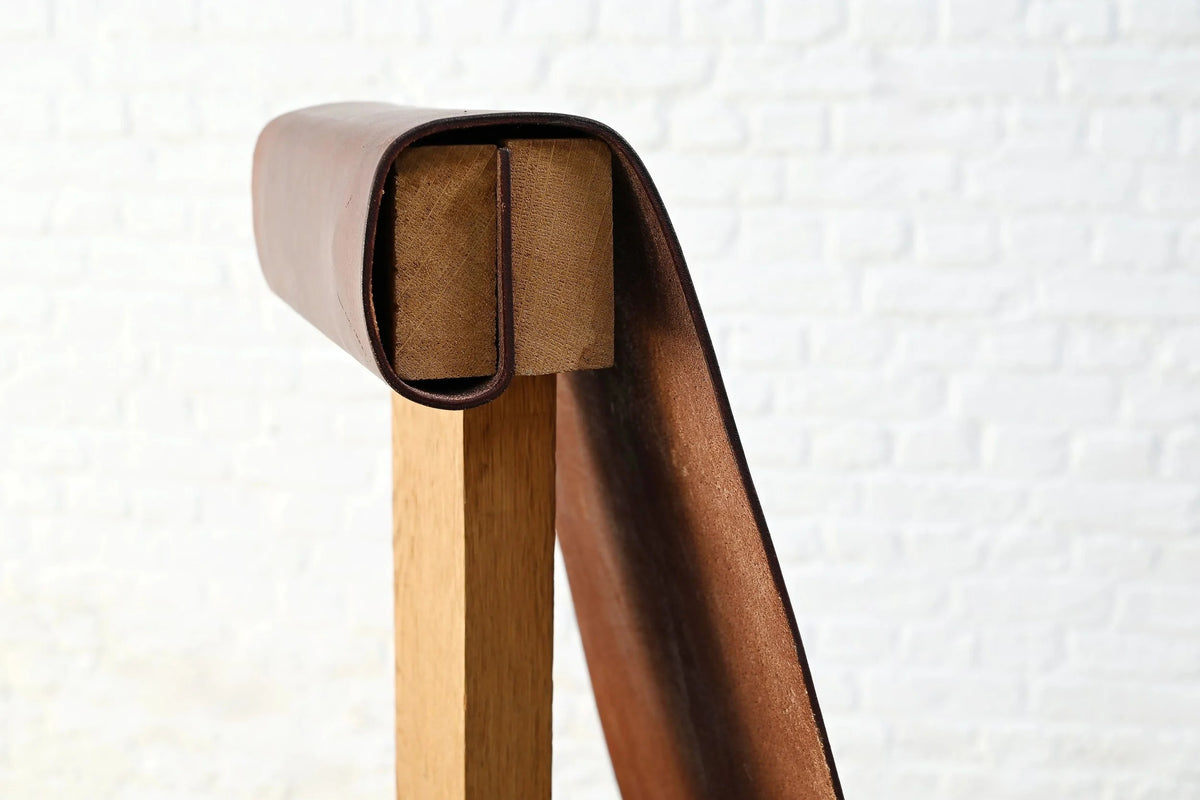 Set of Two 1970s In the Style of Dominique Zimbacca Sling Chairs, Leather and Solid Wood Chairs