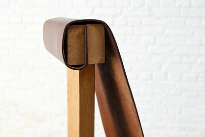 Set of Two 1970s In the Style of Dominique Zimbacca Sling Chairs, Leather and Solid Wood Chairs