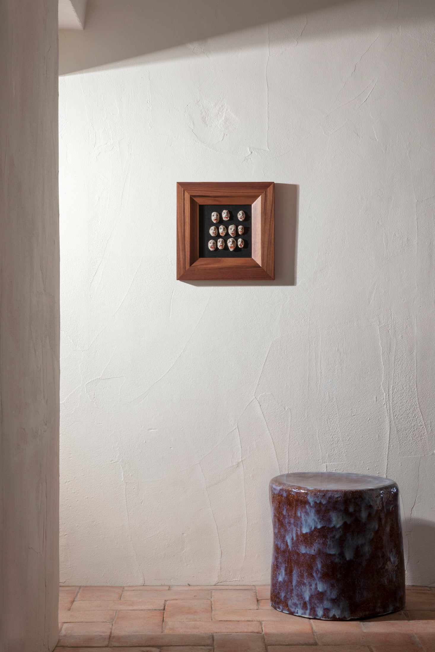 Small Ceramic Side Table in White on Brown End Tables