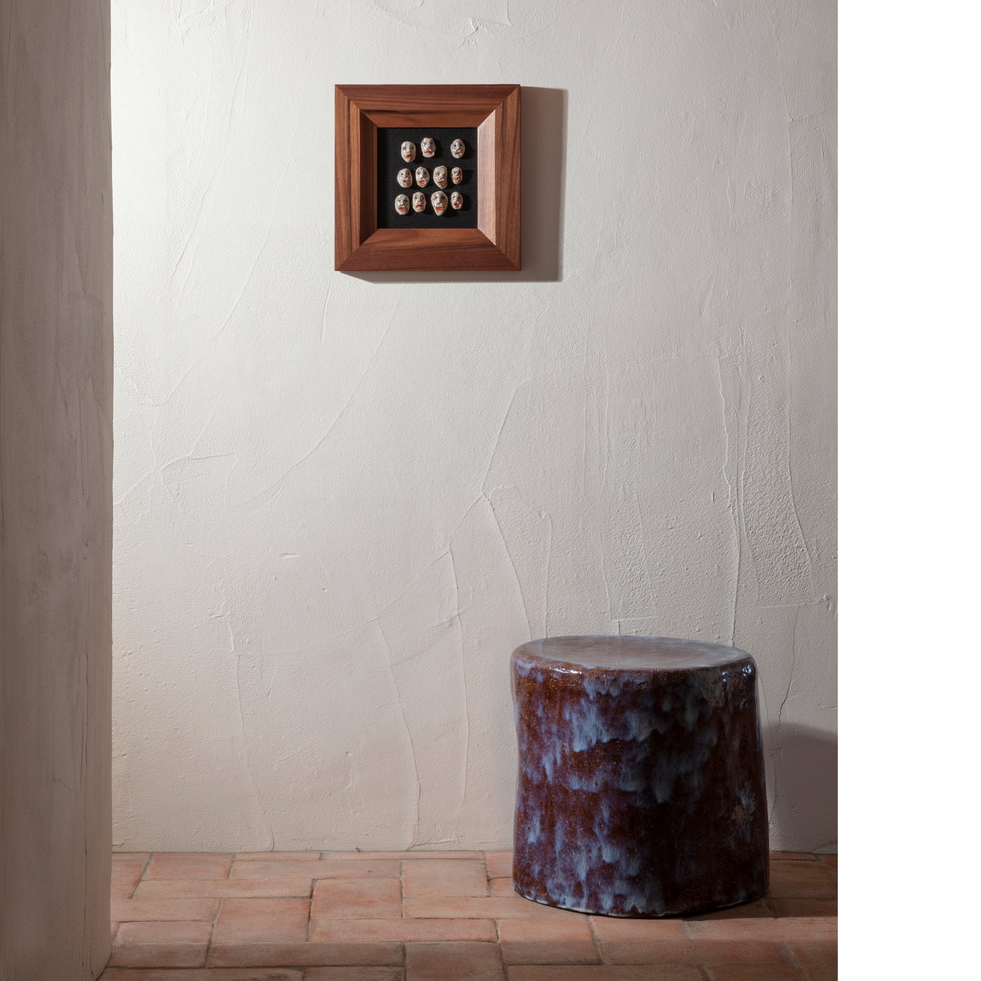 Small Ceramic Side Table in White on Brown End Tables