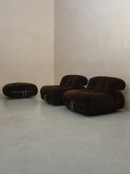 Soriana Armchairs and Pouf by Afra e Tobia Scarpa for Cassina, 1969 Chairs