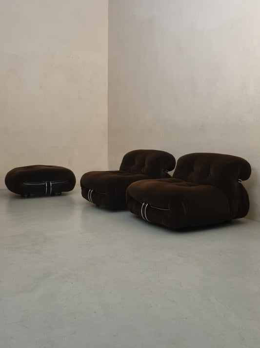 Soriana Armchairs and Pouf by Afra e Tobia Scarpa for Cassina, 1969 Chairs