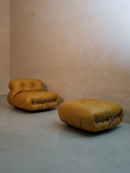 Soriana Sand Armchairs & Footrest by Afra E Tobia Scarpa for Cassina Chairs