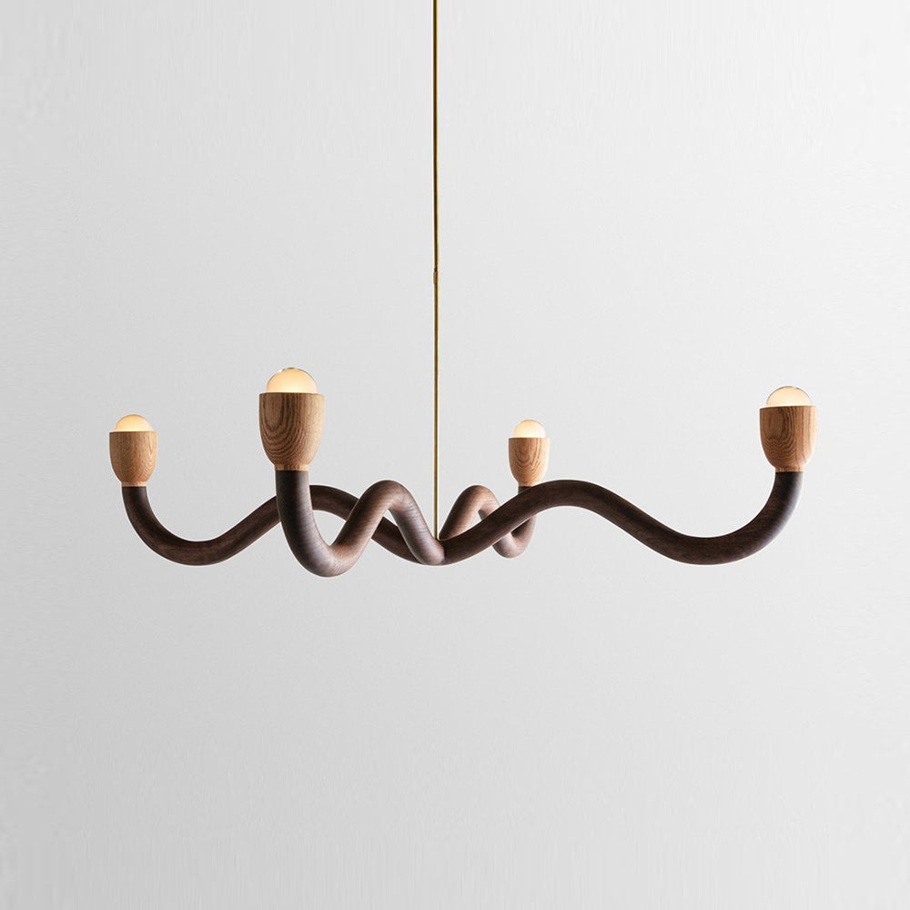 Squiggle Chandelier in Walnut + Red Oak