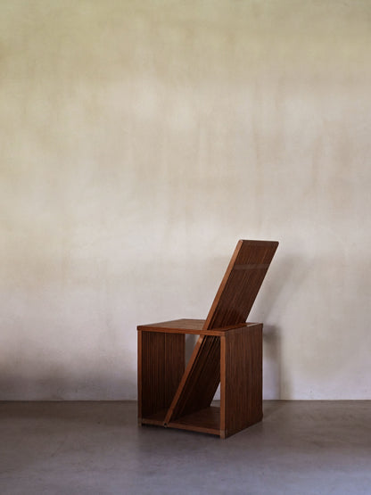 Brutalist wood Strips occasional chair, rear three-quarter view