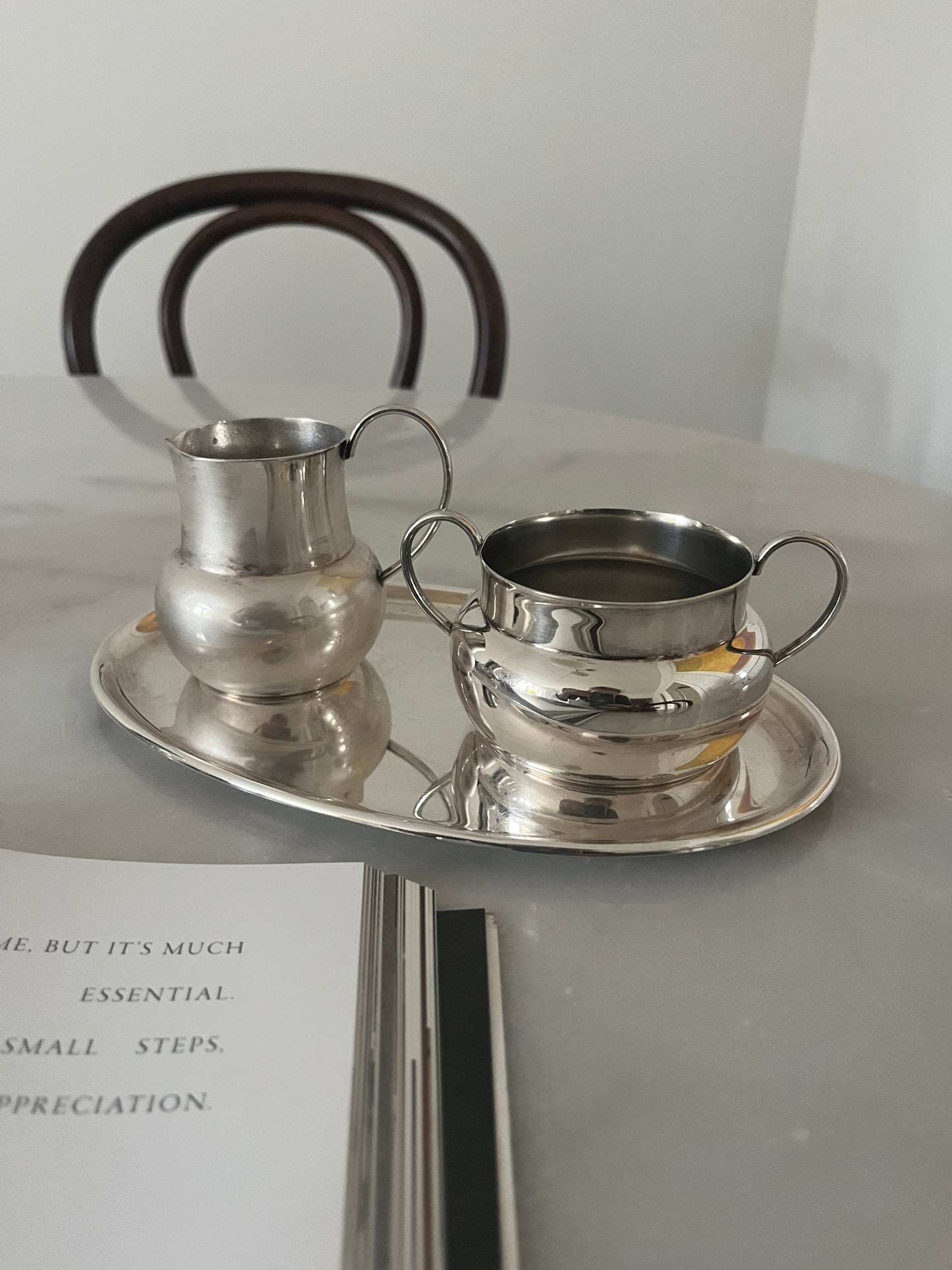 Silver Plated Sugar Pot and Creamer on Tray