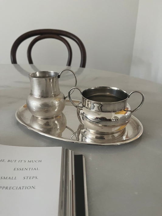 Silver Plated Sugar Pot and Creamer on Tray