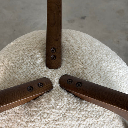 "TOTEMO" Architectural Stools by FORME in Ivory Dedar Boucle, Mahogany Legs Stools