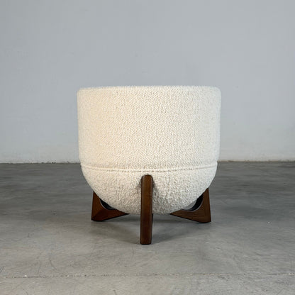 "TOTEMO" Architectural Stools by FORME in Ivory Dedar Boucle, Mahogany Legs Stools