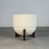 "TOTEMO" Architectural Stools by FORME in Ivory Dedar Boucle, Mahogany Legs Stools