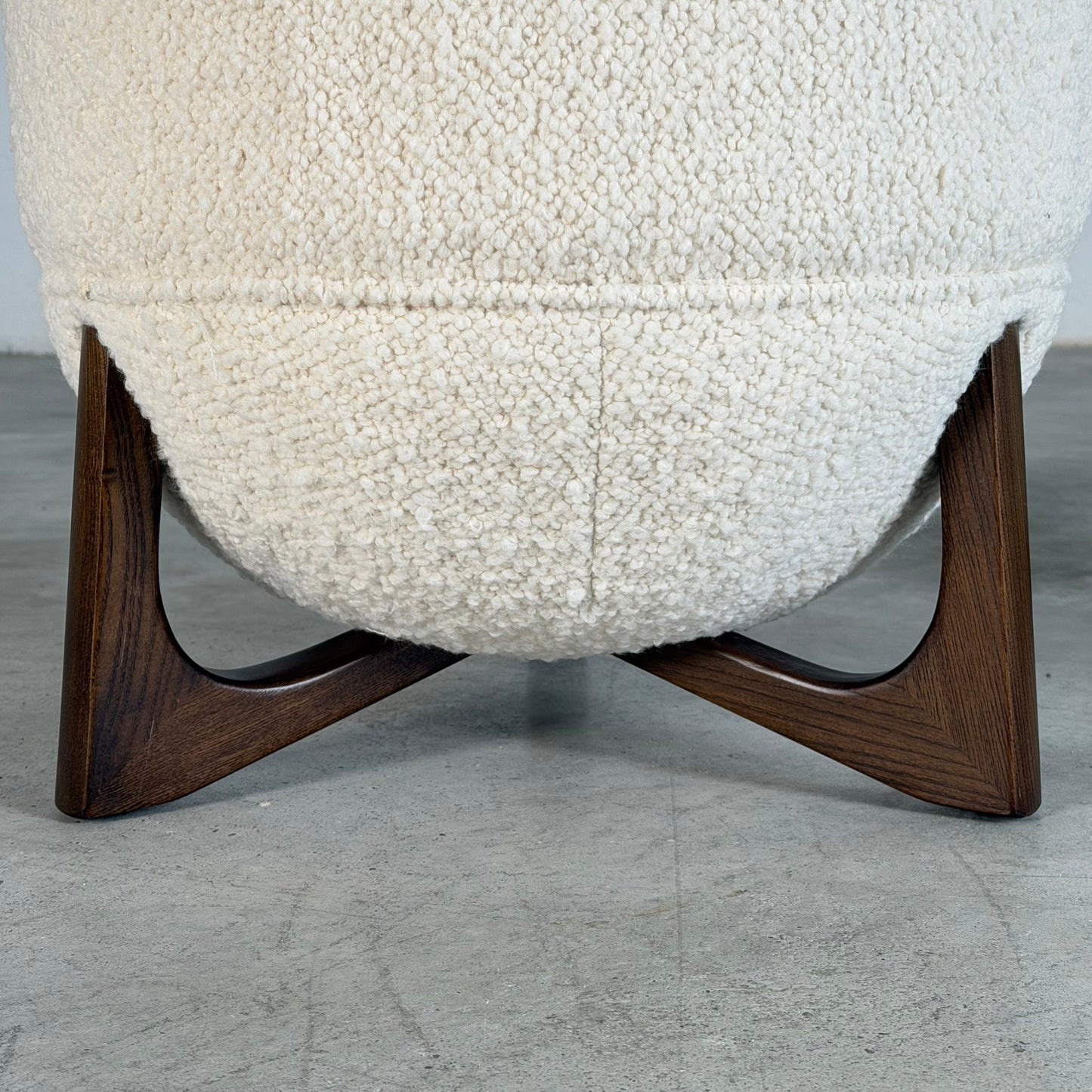 "TOTEMO" Architectural Stools by FORME in Ivory Dedar Boucle, Mahogany Legs Stools