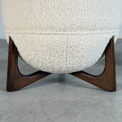 "TOTEMO" Architectural Stools by FORME in Ivory Dedar Boucle, Mahogany Legs Stools