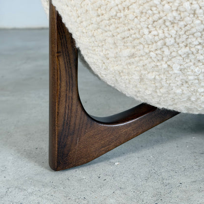"TOTEMO" Architectural Stools by FORME in Ivory Dedar Boucle, Mahogany Legs Stools