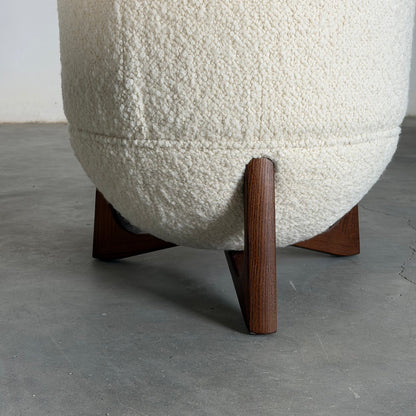 "TOTEMO" Architectural Stools by FORME in Ivory Dedar Milano Boucle, Walnut Legs Stools