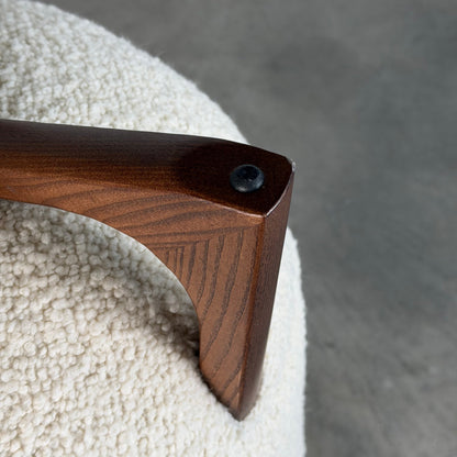 "TOTEMO" Architectural Stools by FORME in Ivory Dedar Milano Boucle, Walnut Legs Stools