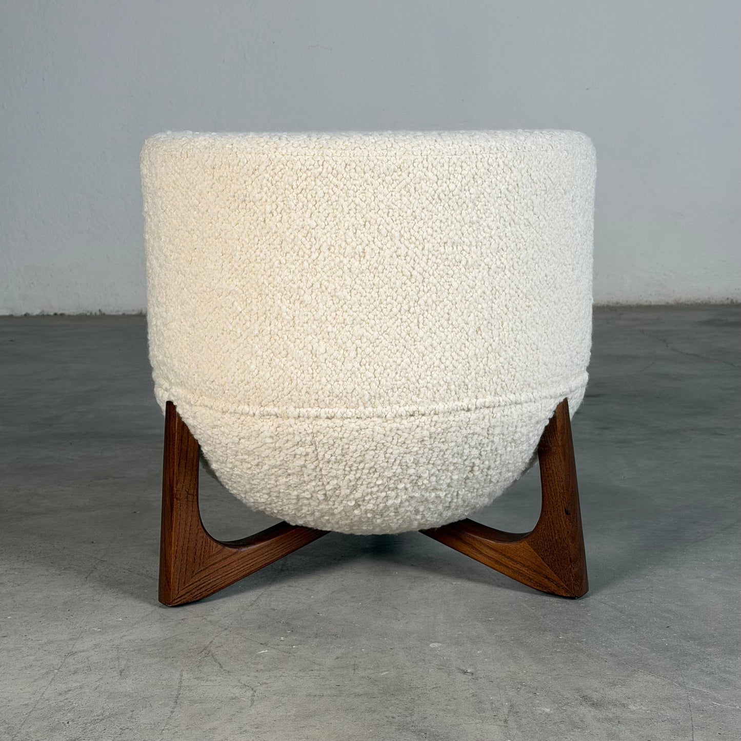 "TOTEMO" Architectural Stools by FORME in Ivory Dedar Milano Boucle, Walnut Legs Stools