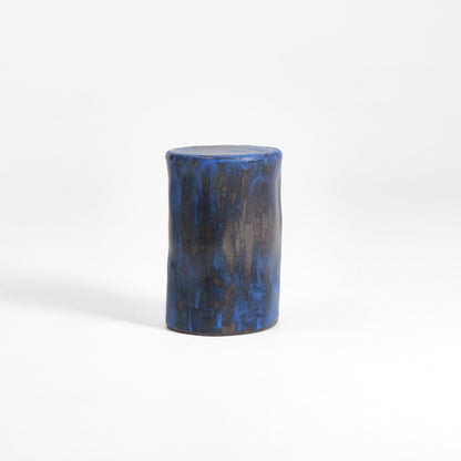 Tall Ceramic Side Table in Brushed Cobalt on Black End Tables