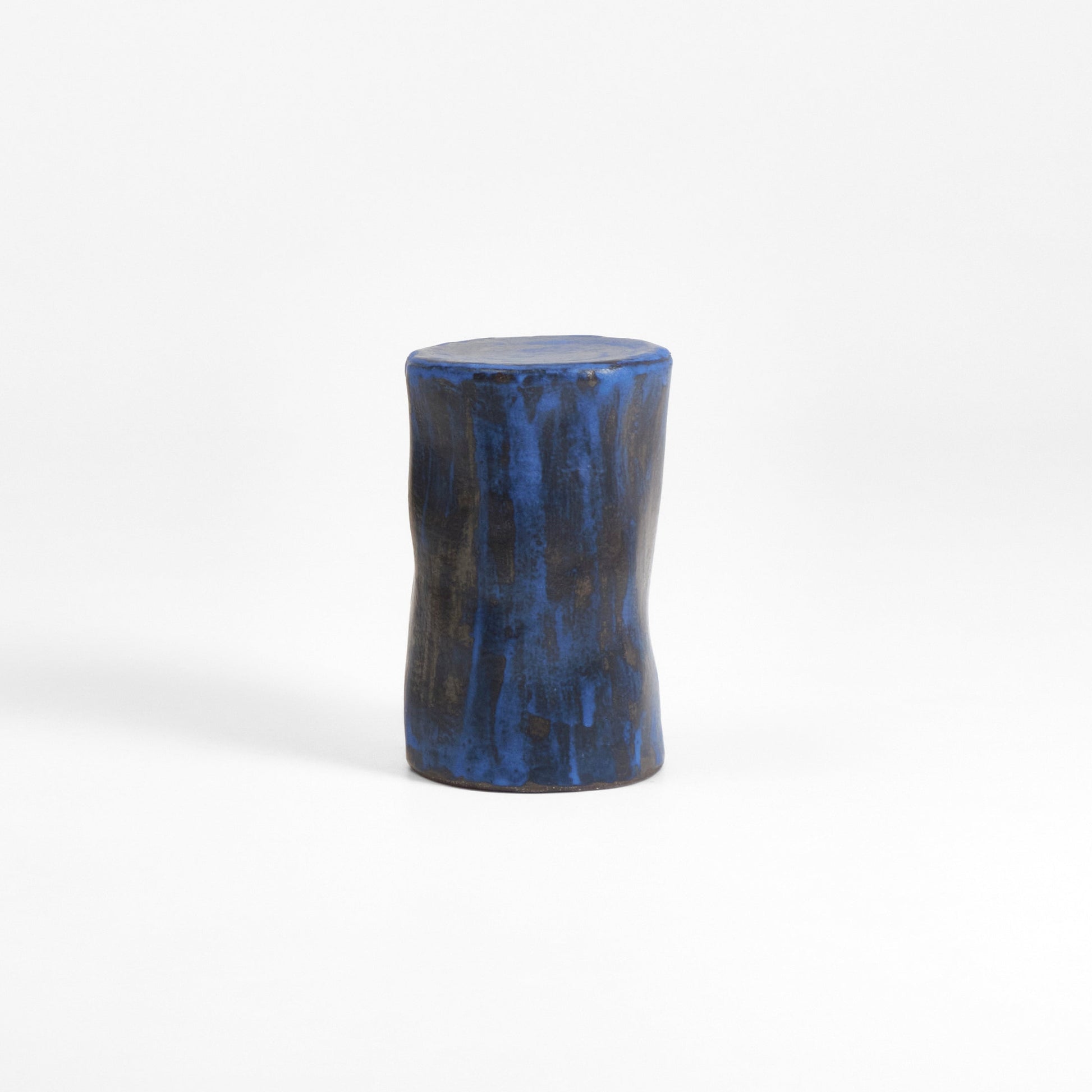 Tall Ceramic Side Table in Brushed Cobalt on Black End Tables