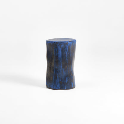Tall Ceramic Side Table in Brushed Cobalt on Black End Tables