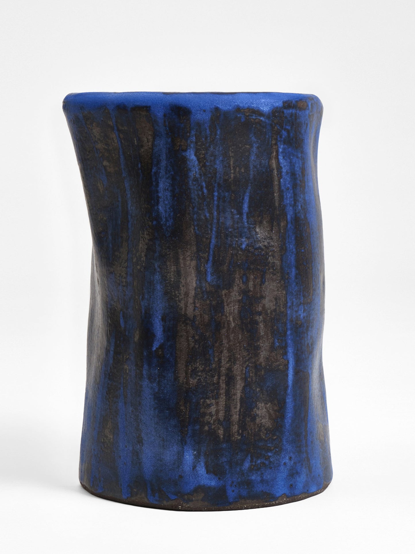 Tall Ceramic Side Table in Brushed Cobalt on Black End Tables
