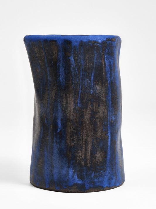 Tall Ceramic Side Table in Brushed Cobalt on Black End Tables