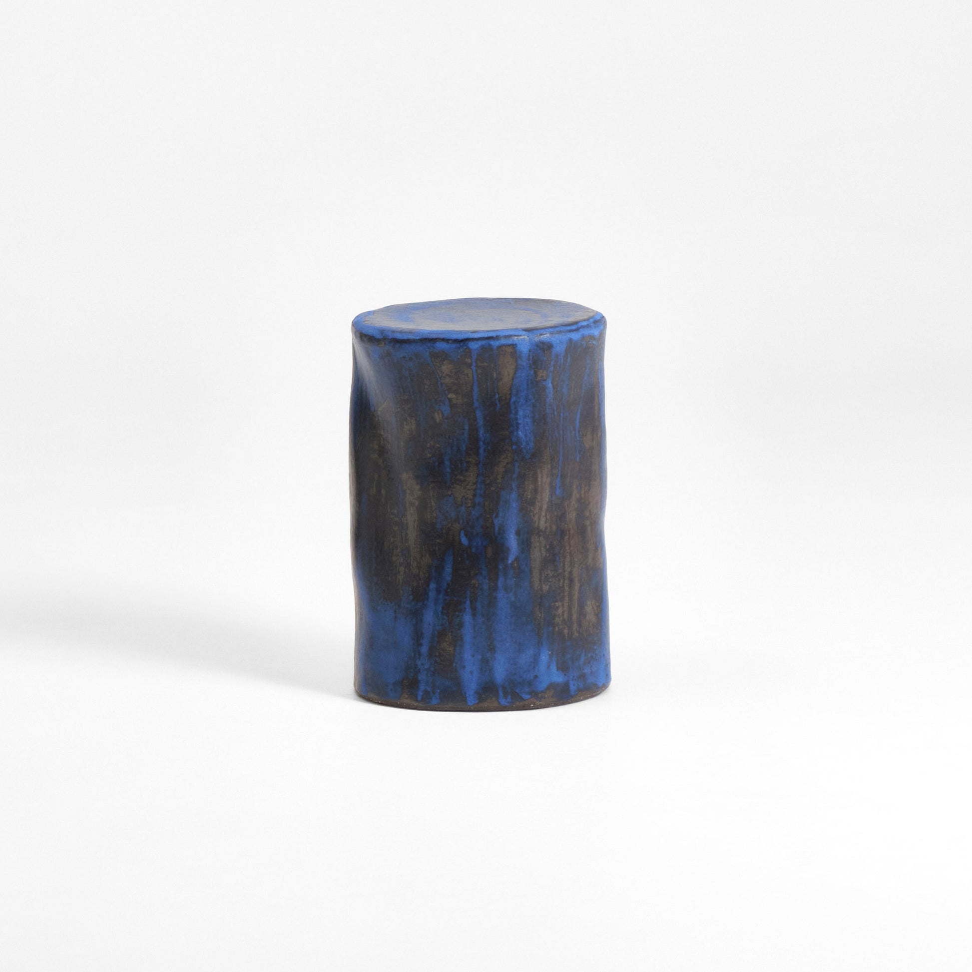 Tall Ceramic Side Table in Brushed Cobalt on Black End Tables