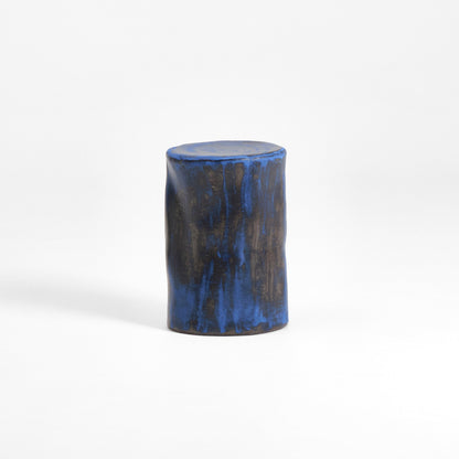 Tall Ceramic Side Table in Brushed Cobalt on Black End Tables