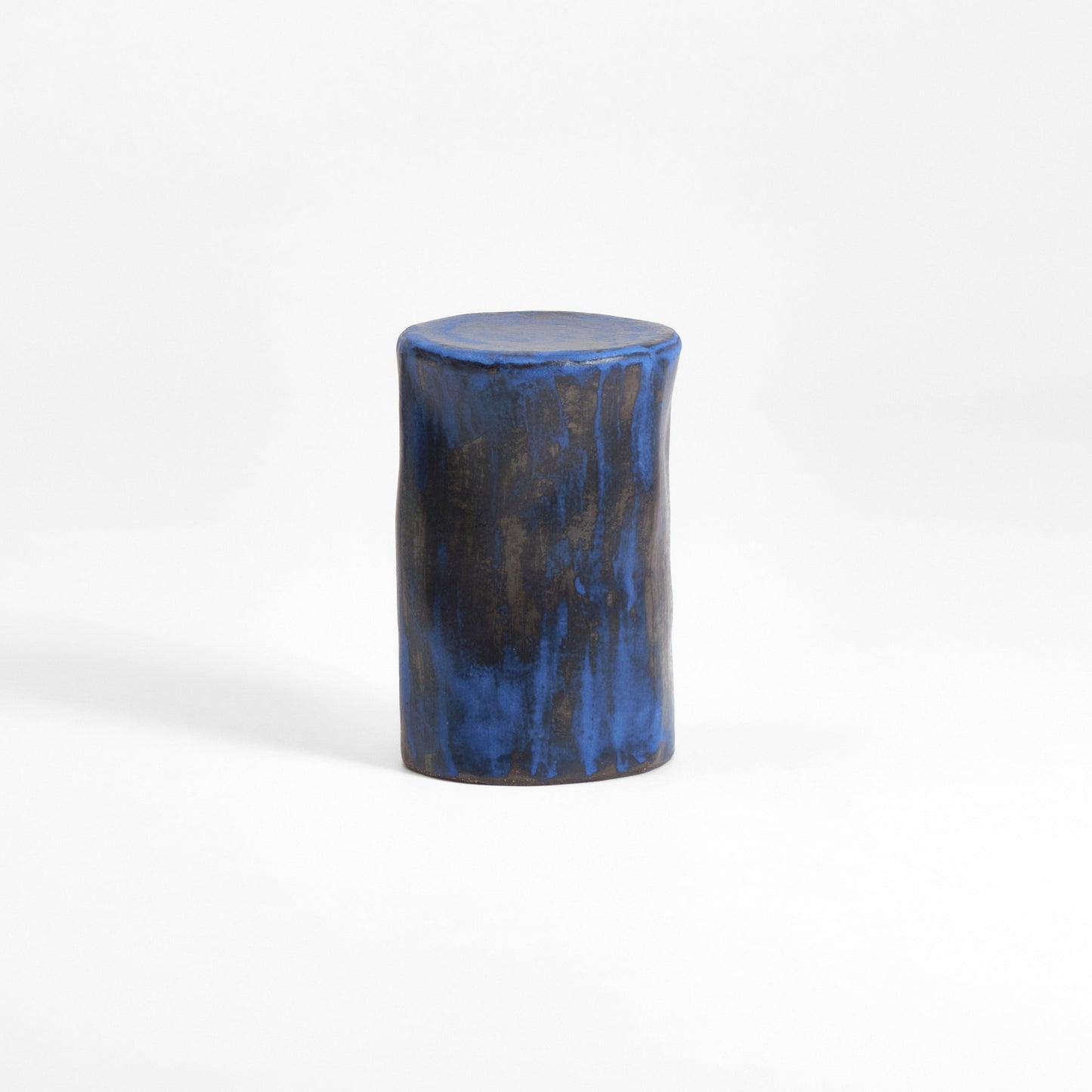 Tall Ceramic Side Table in Brushed Cobalt on Black End Tables