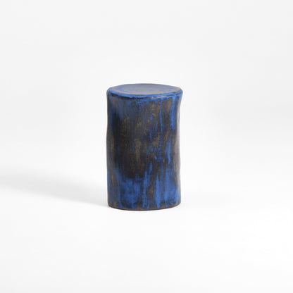 Tall Ceramic Side Table in Brushed Cobalt on Black End Tables
