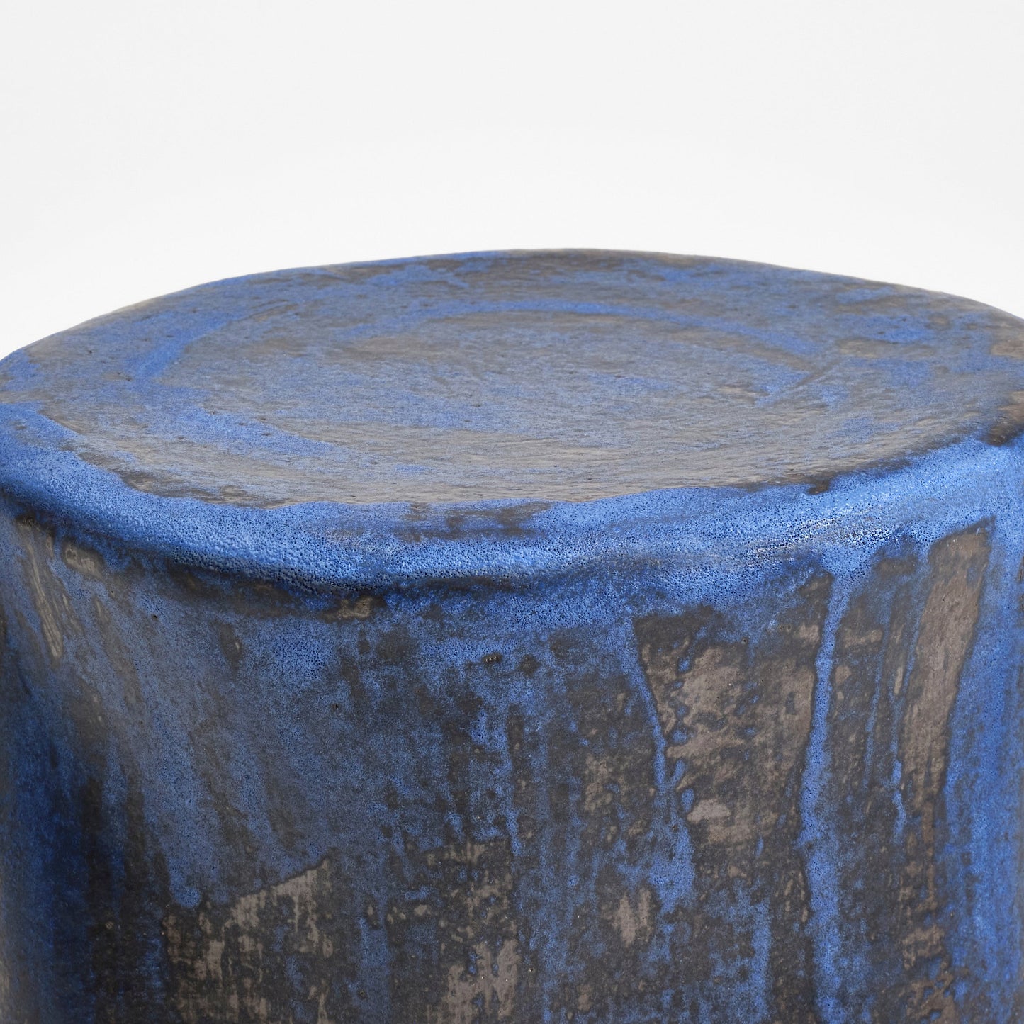 Tall Ceramic Side Table in Brushed Cobalt on Black End Tables