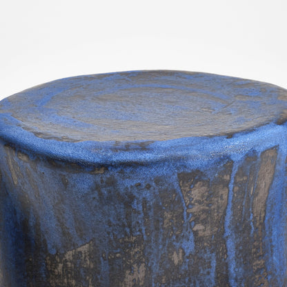 Tall Ceramic Side Table in Brushed Cobalt on Black End Tables