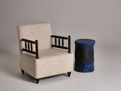 Tall Ceramic Side Table in Brushed Cobalt on Black End Tables