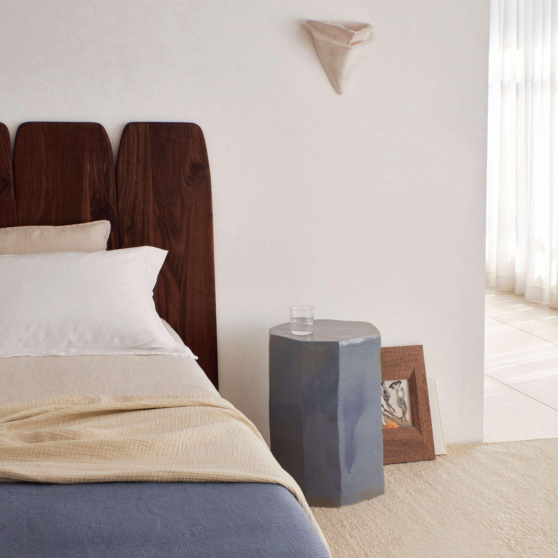Tall Geometric Ceramic Side Table in Denim Blue End Tables