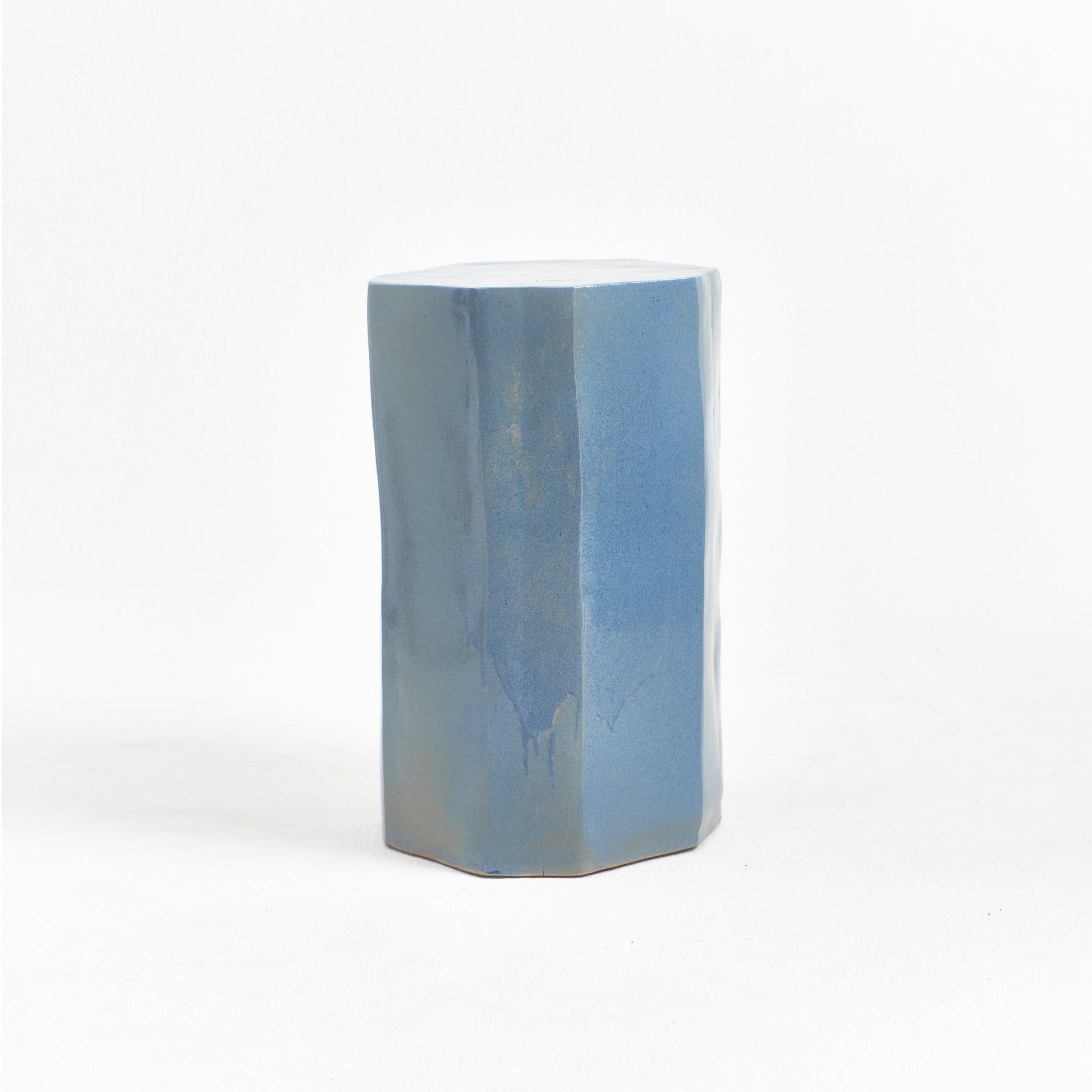 Tall Geometric Ceramic Side Table in Denim Blue End Tables