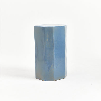 Tall Geometric Ceramic Side Table in Denim Blue End Tables