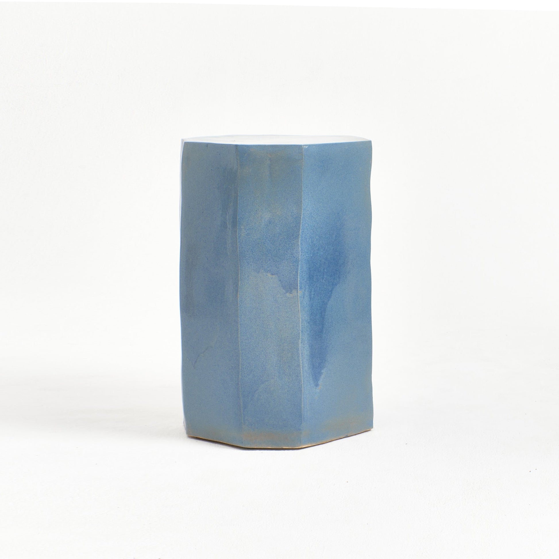 Tall Geometric Ceramic Side Table in Denim Blue End Tables