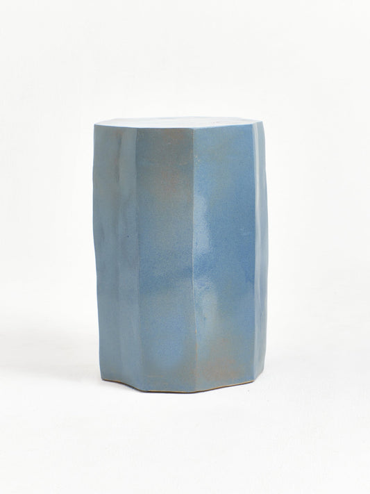 Tall Geometric Ceramic Side Table in Denim Blue End Tables