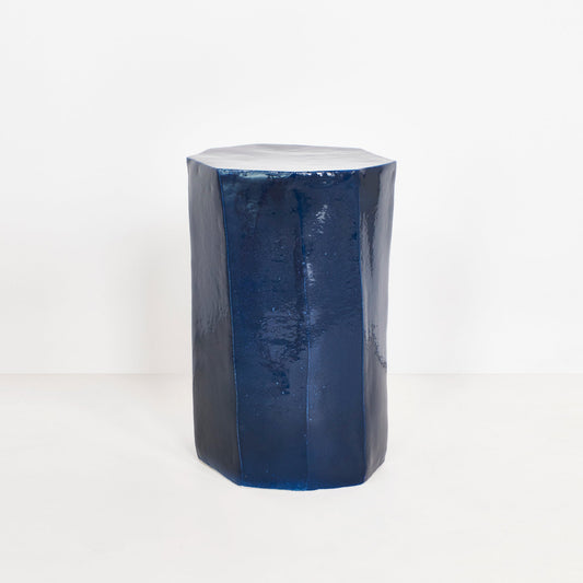 Tall Geometric Ceramic Side Table in Navy End Tables