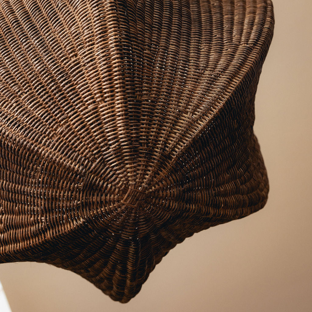 Tallulah Rattan Pendant Shade, Teak, close up of the scalloped weave from below