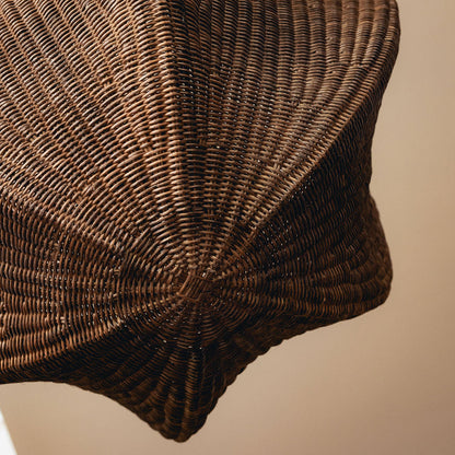 Tallulah Rattan Pendant Shade, Teak, close up of the scalloped weave from below