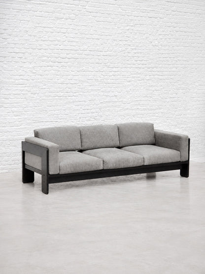 Tobia Scarpa for Gavina, Italian 1960s Bastiano Sofa in Black-Lacquered Wood and Gray Suede Sofas