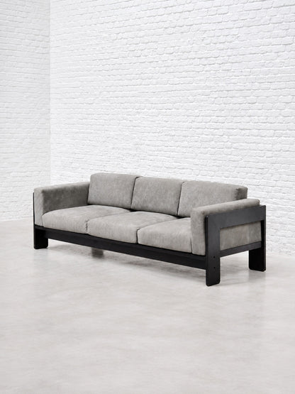 Tobia Scarpa for Gavina, Italian 1960s Bastiano Sofa in Black-Lacquered Wood and Gray Suede Sofas