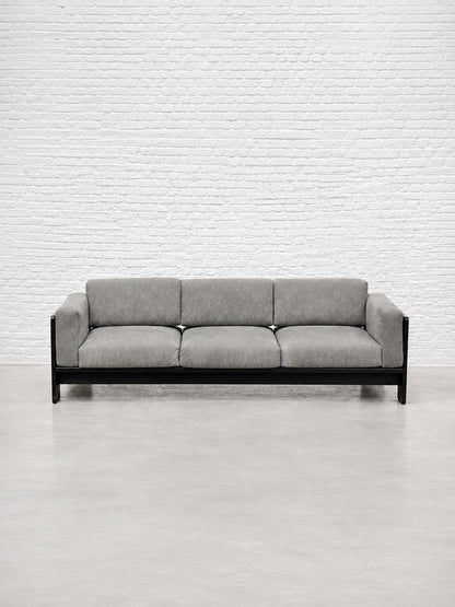 Tobia Scarpa for Gavina, Italian 1960s Bastiano Sofa in Black-Lacquered Wood and Gray Suede Sofas