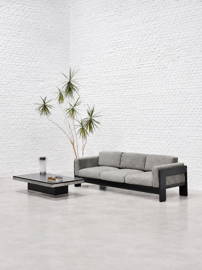 Tobia Scarpa for Gavina, Italian 1960s Bastiano Sofa in Black-Lacquered Wood and Gray Suede Sofas