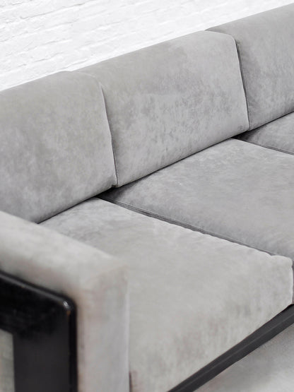 Tobia Scarpa for Gavina, Italian 1960s Bastiano Sofa in Black-Lacquered Wood and Gray Suede Sofas
