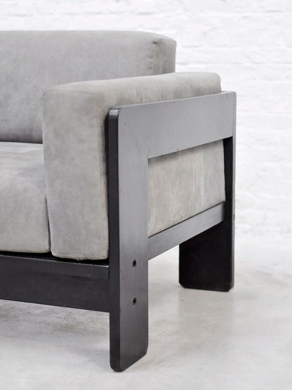 Tobia Scarpa for Gavina, Italian 1960s Bastiano Sofa in Black-Lacquered Wood and Gray Suede Sofas