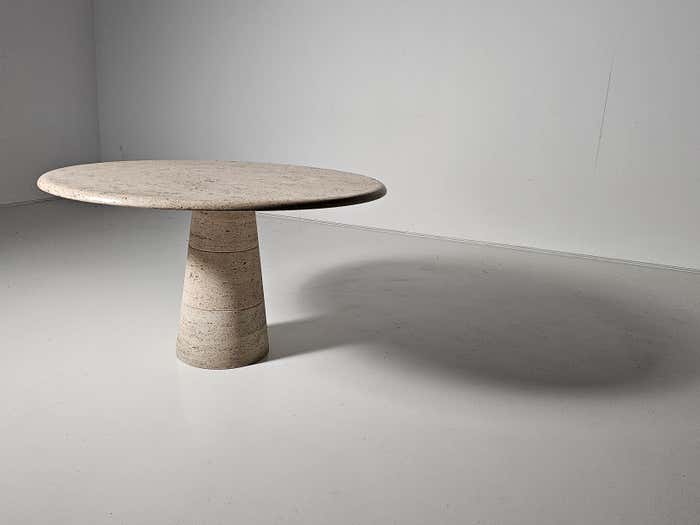 Travertine Round Dining Table by Angelo Mangiarotti for Up&Up, 1970s Dining Tables