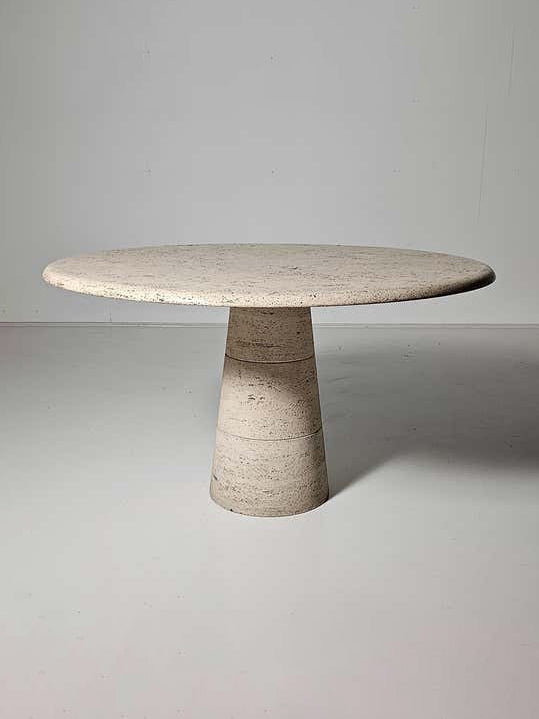 Travertine Round Dining Table by Angelo Mangiarotti for Up&Up, 1970s Dining Tables